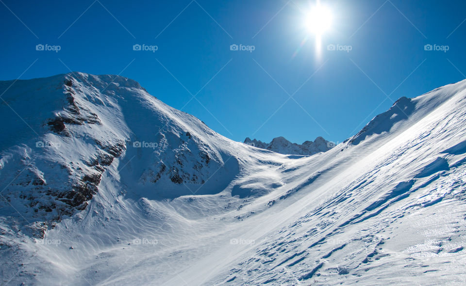 Sunrise over the snowy mountain