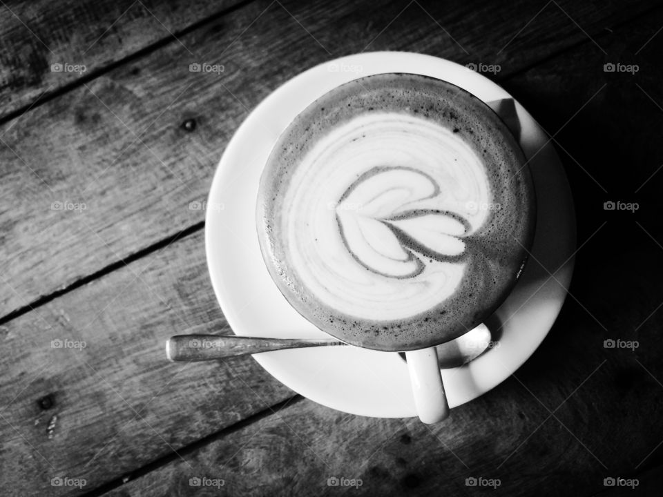Top view of latte art dark effect 