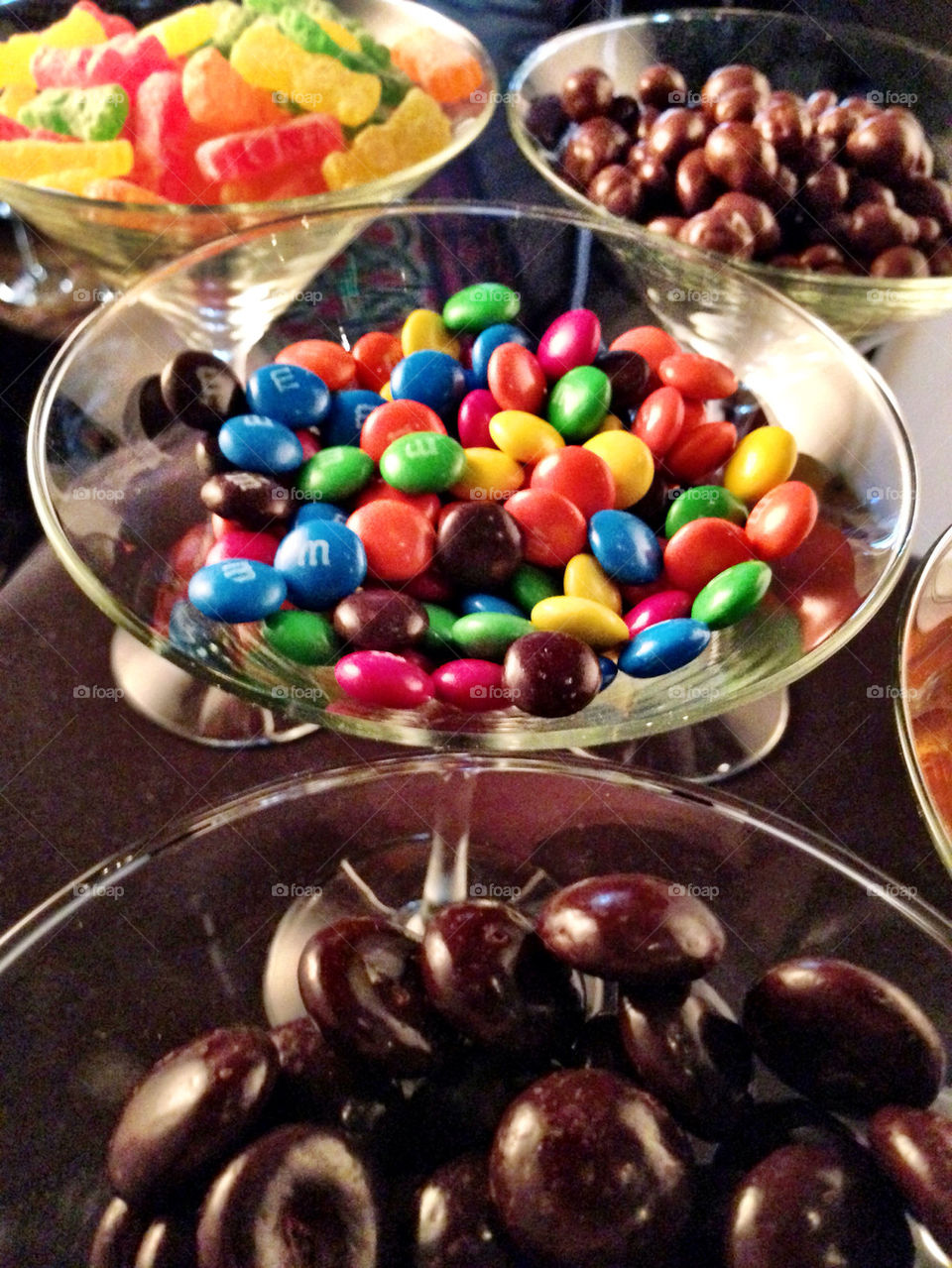 Candy and chocolates in martini glasses