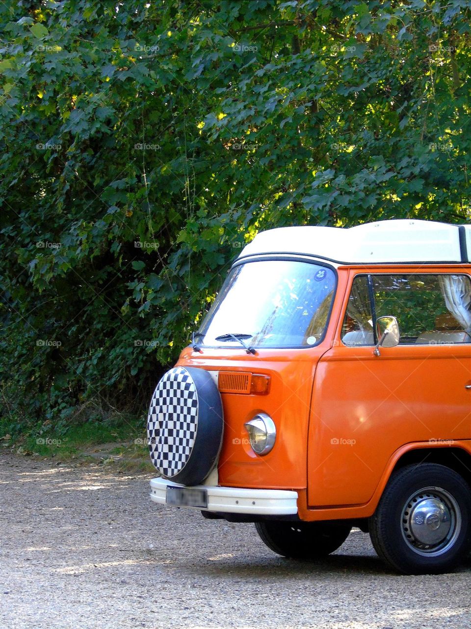 Volkswagen van, vintage, bright orange, UK