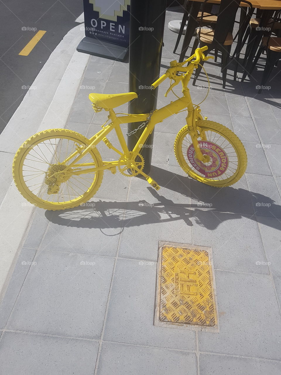 The yellow bike. A sight to see in Napier are the bikes around the city. All of them a different color and idea given to the council by my own son.