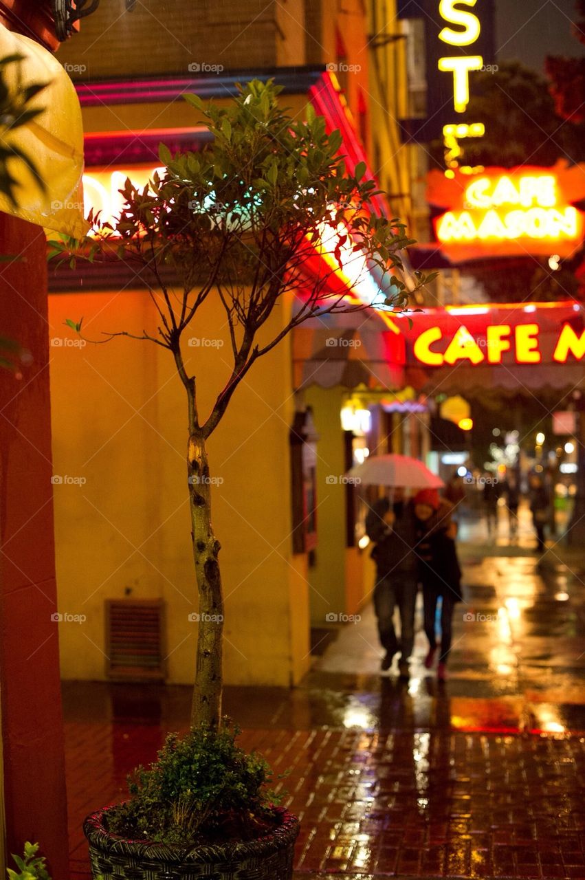 San Francisco colorful  street on rainy night