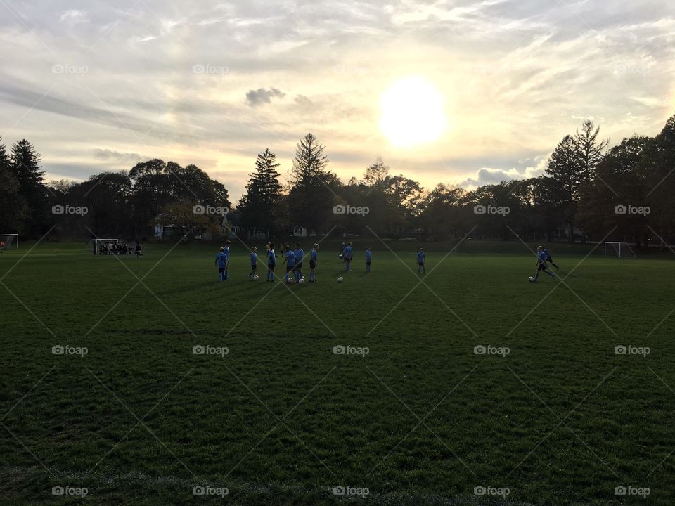 Sunset during soccer practice