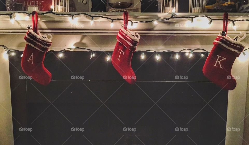 Hanging up stalkings on the mantle 