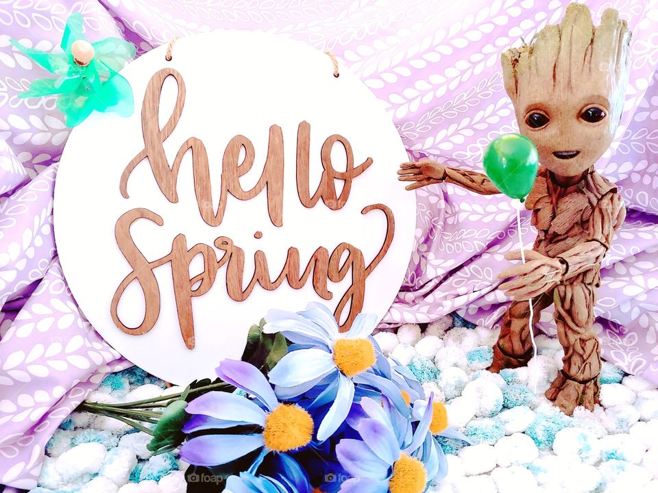 Springtime with Groot Flowers Pinwheel and Balloon