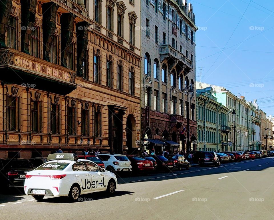 Uber car on Bolshaya Morskaya street in St. Petersburg, Russia