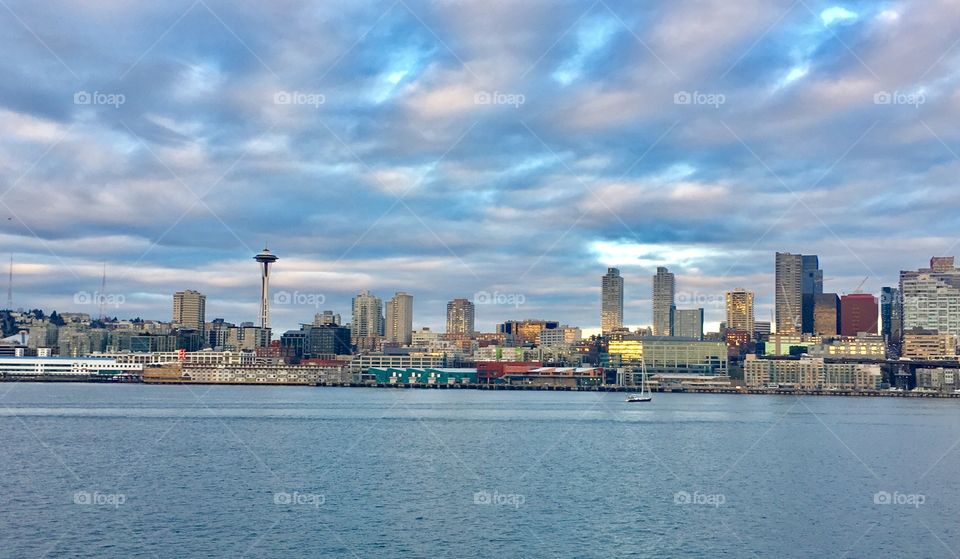 Seattle, Washington from the Sea with Space Needle 

