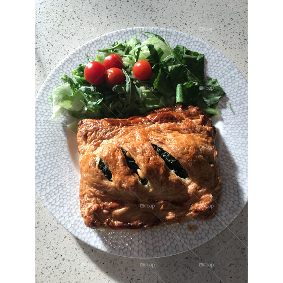 Salmon and Spinach puff pastry parcel 