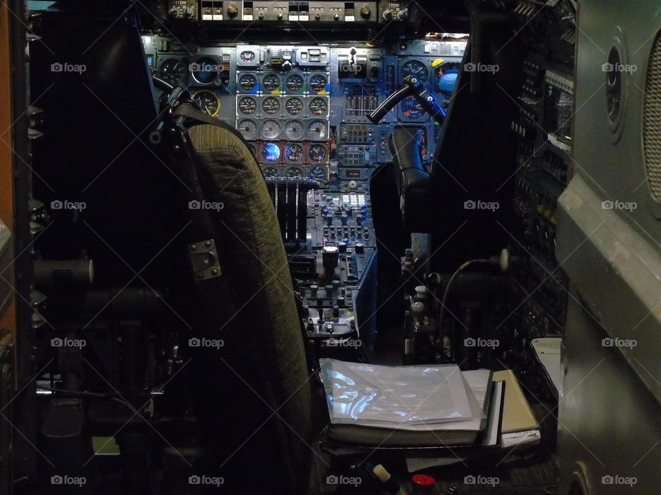 Concorde cockpit, flight deck, Duxford IWM museum, UK