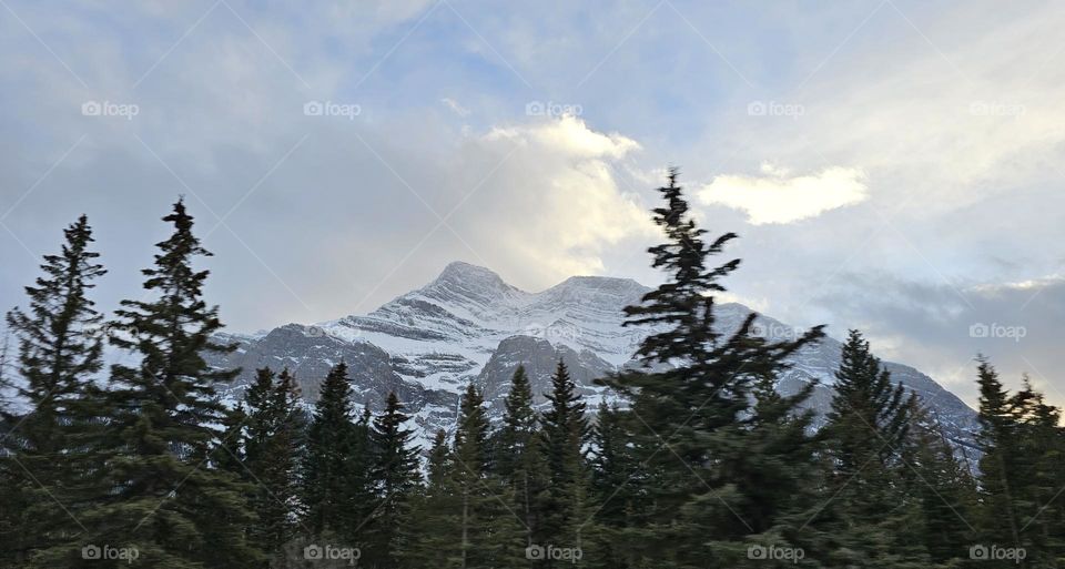 Snow falling on Rocky Mountains