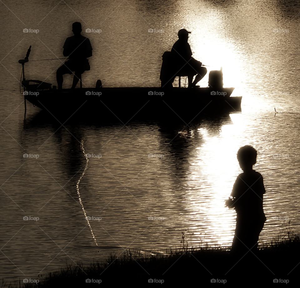 sunset lake boat fishing by lightanddrawing