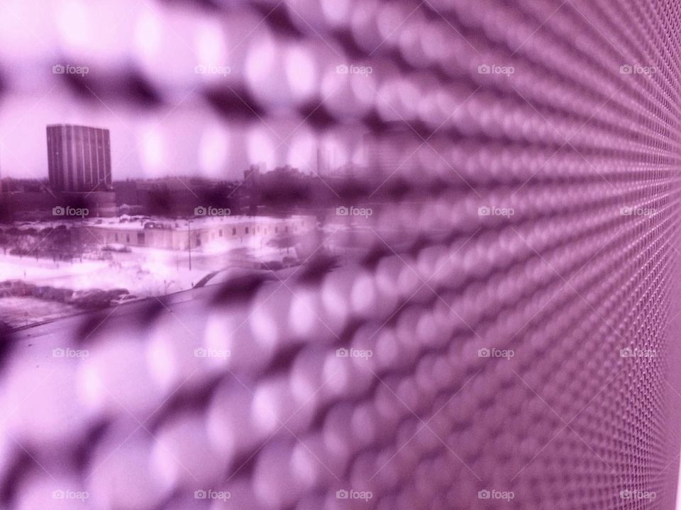 View through the purple mesh blind