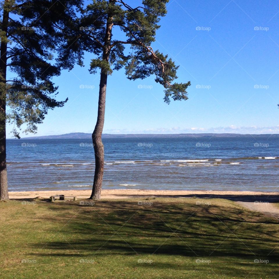 Kinnekulle. We took a trip to Skogshyddan in Lidköping, Sweden. On the other side of the lake Vänern you can see the Kinnekulle. 