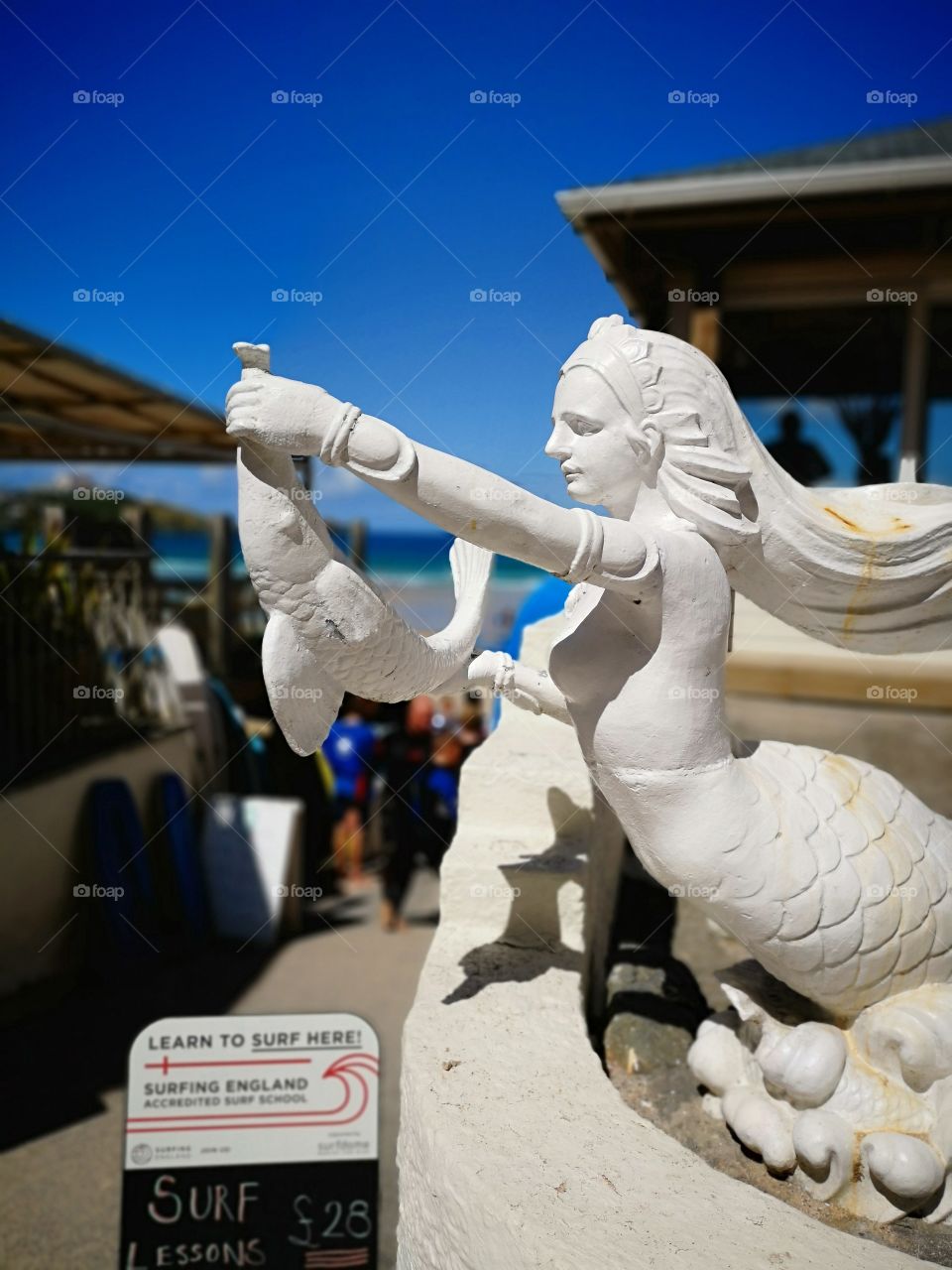 A mermaid statue in Cornwall