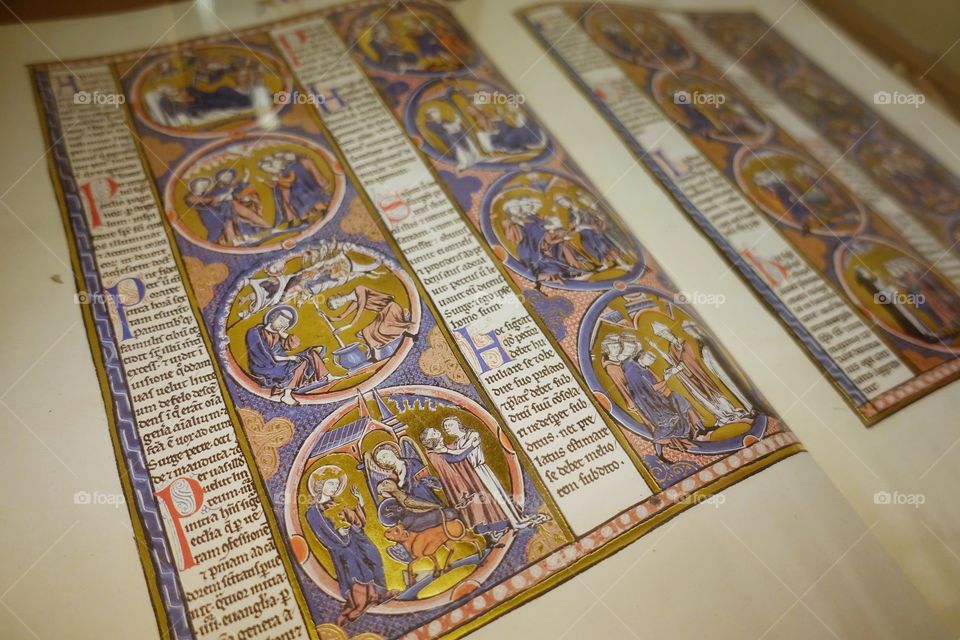 Ornate rendering of a section of the Bible, on public display at St Louis Cathedral, New Orleans, Louisiana, USA.