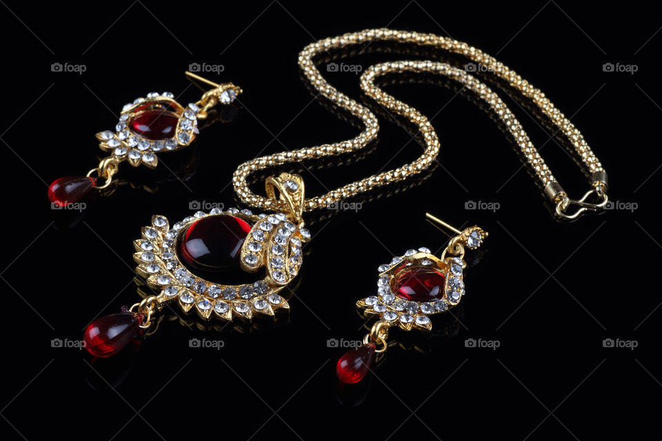 Indian traditional ethnic jewelry necklace and earrings
