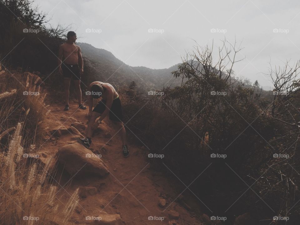 Hiking and stretching.