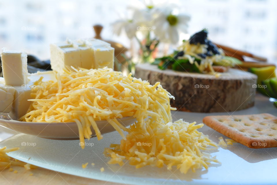 Close-up of grated cheese