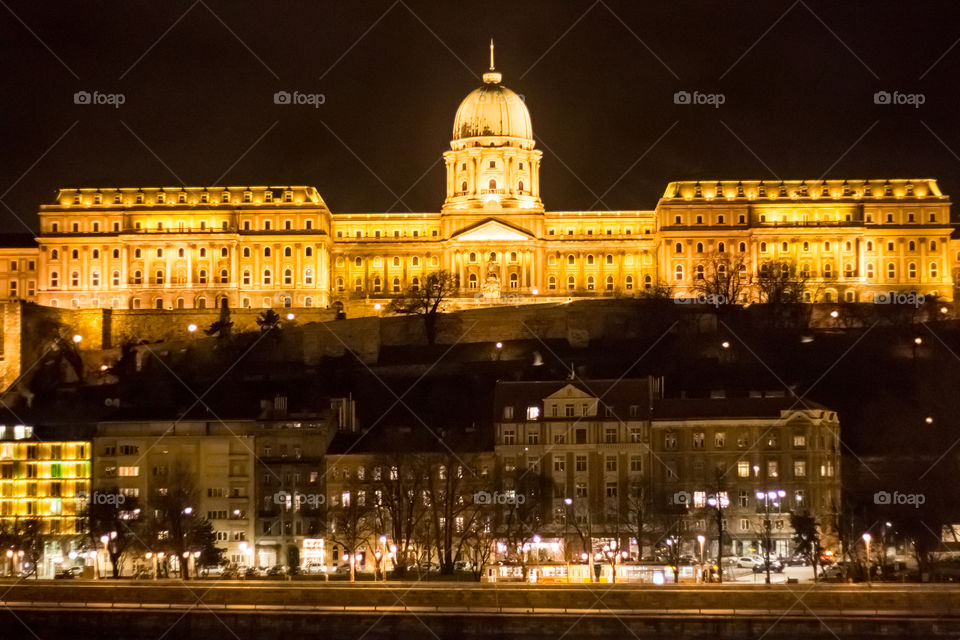 Night View OF The Royal Buda Castle At Budapest In Hungary

