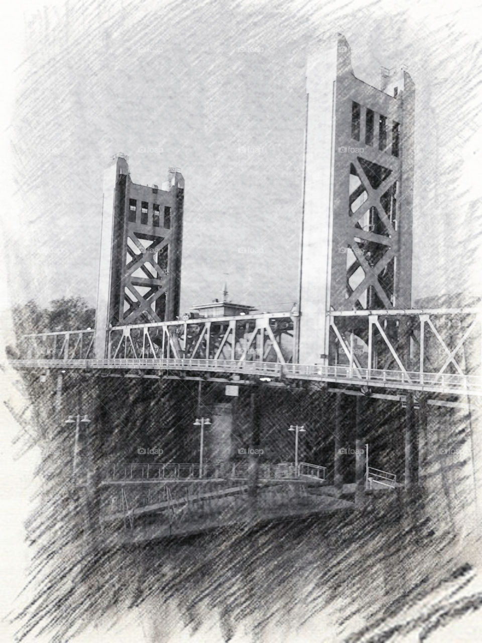 Bridge. Black and White Bridge in Sacramento California