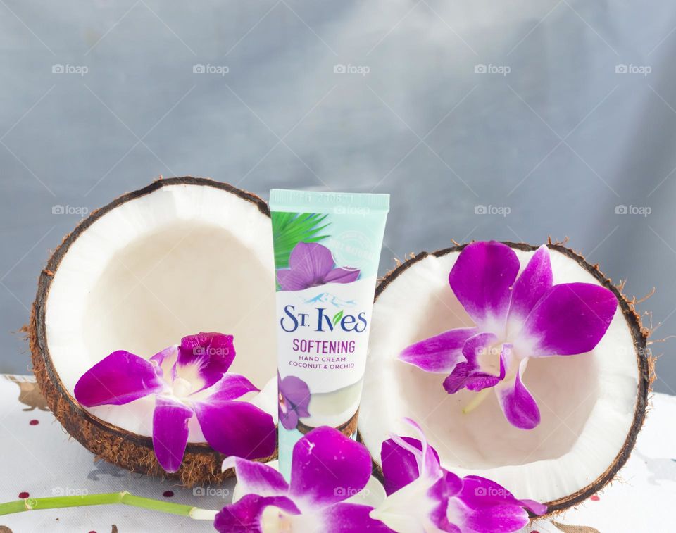 ST Ives coconut and orchids hand cream.