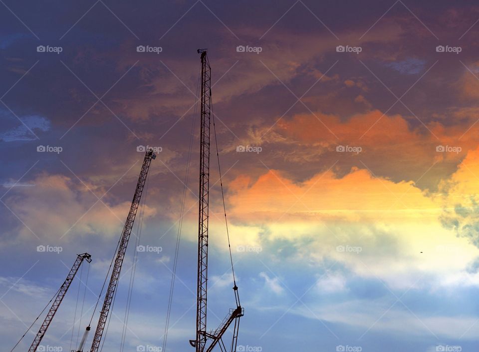 Construction with sunset