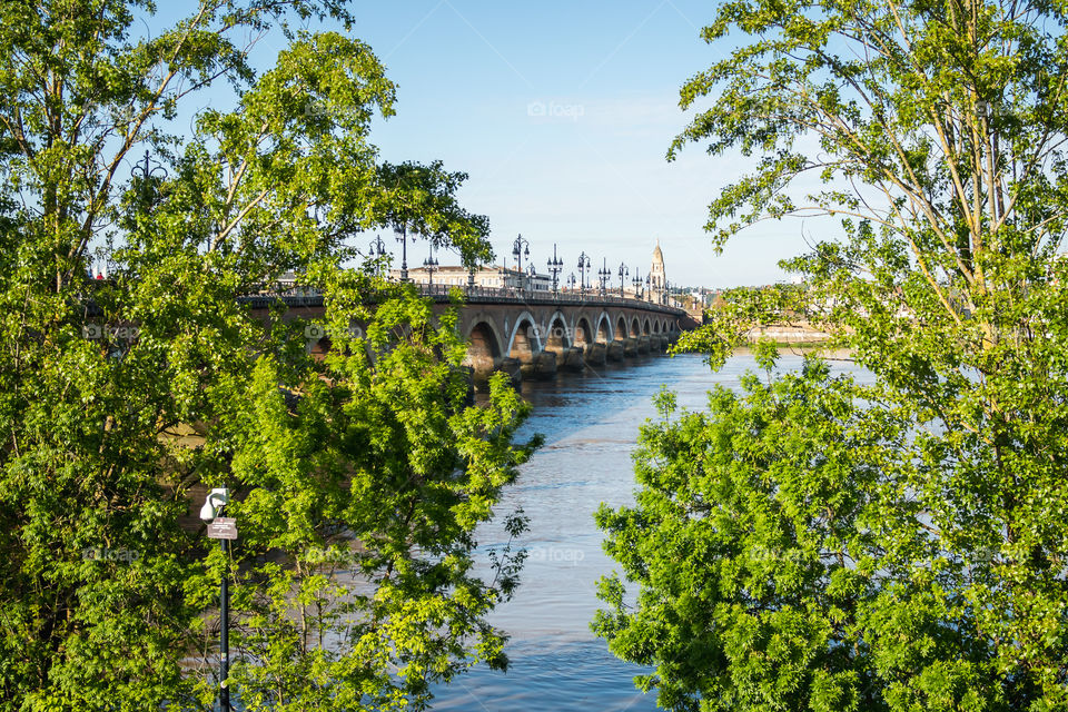 Landscape of the stone bridge in Bordeaux 