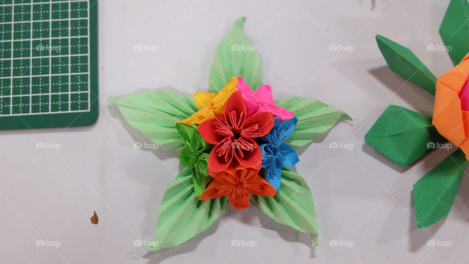 Origami flower on crafting table