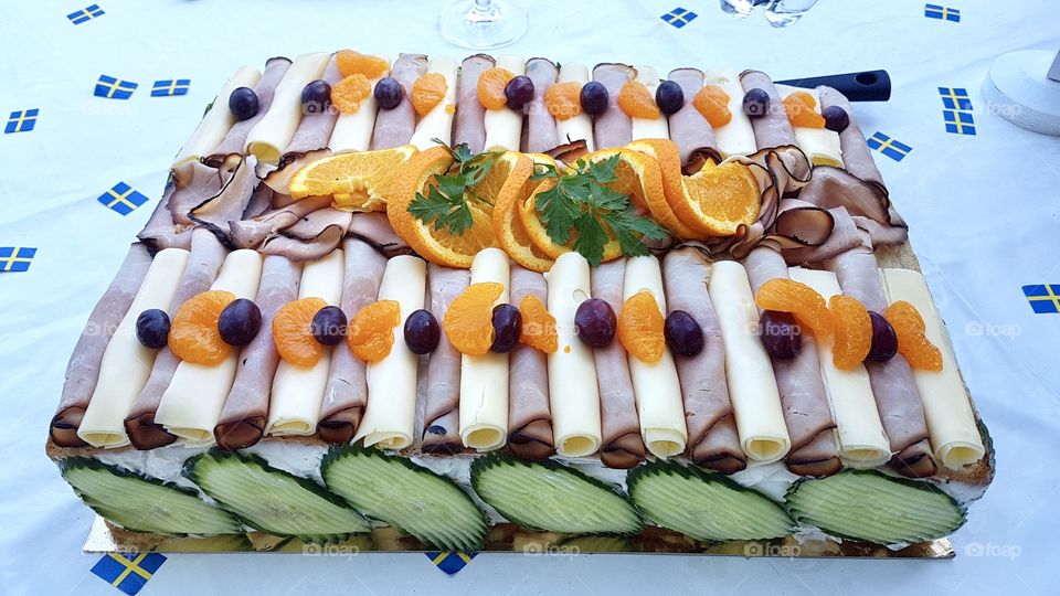 Ham and sandwich cake , typical Swedish food 
