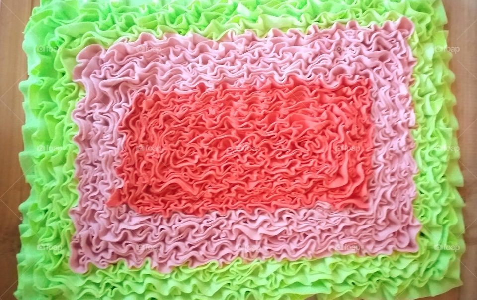 Unique stylish handmade cloth rugs - light green, pink and red colour - DIY crafts