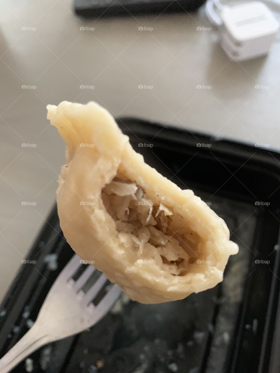 Bite of a polish dumpling 