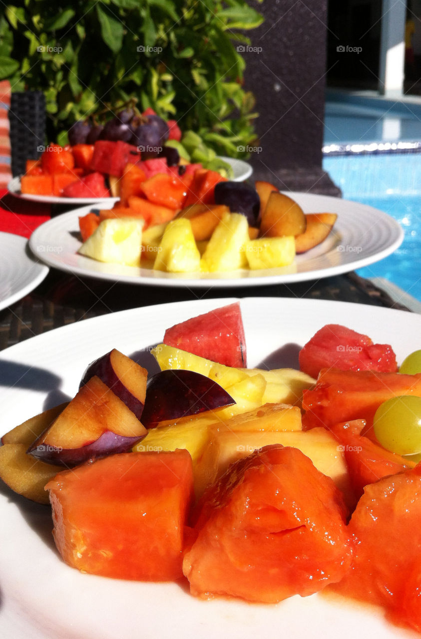 tropical fruits in resort restaurant