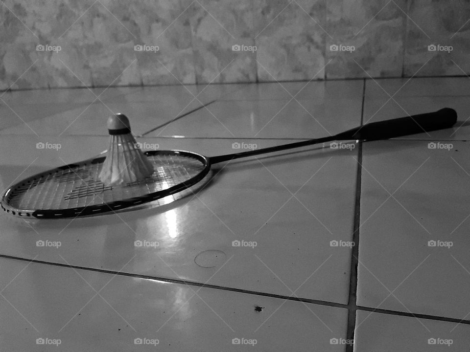 a fine art style of a racket and shuttlecock as a part of badminton equipment