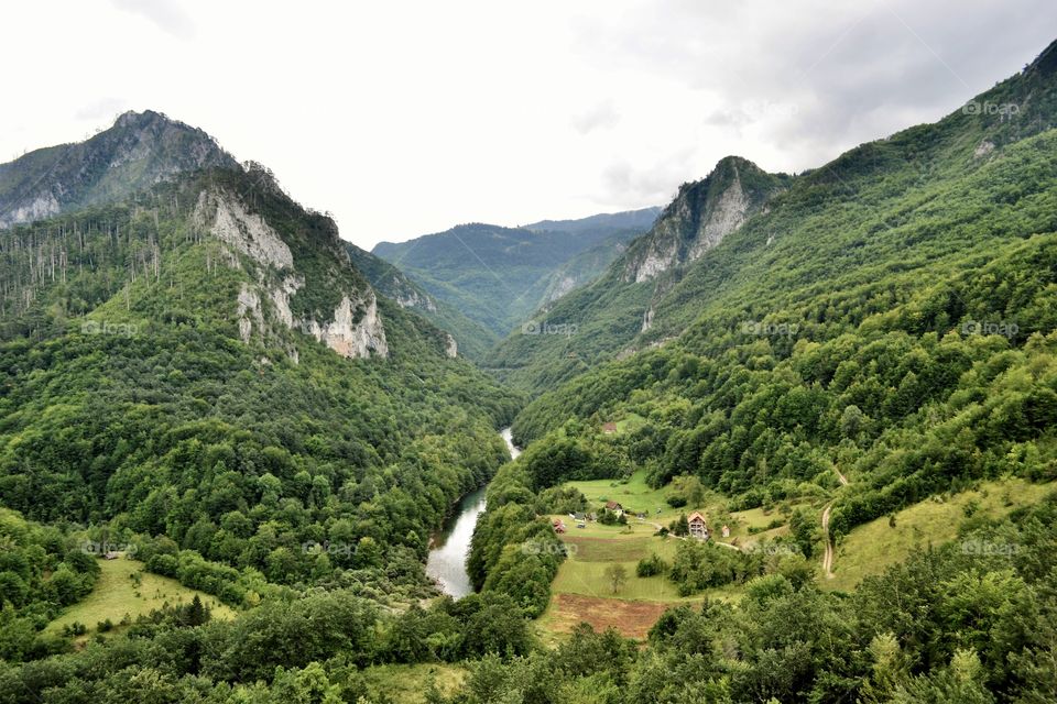 A small village in a canyon on the banks of the Tara River in Montenegro