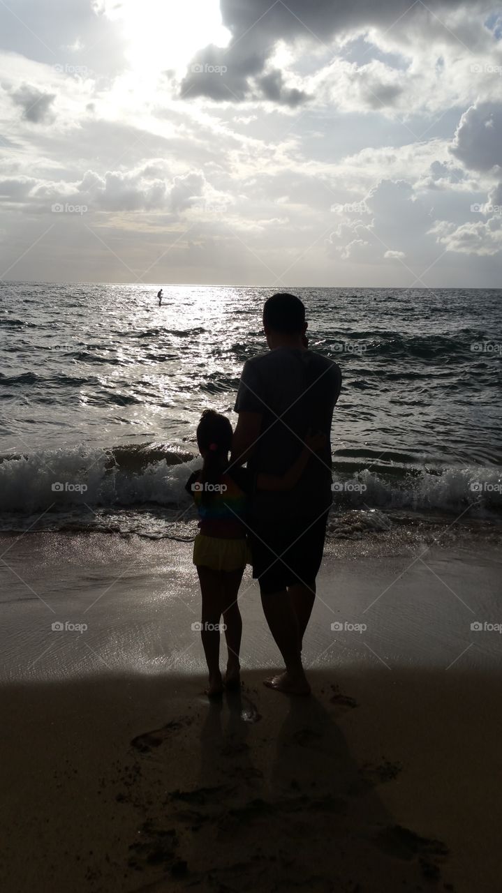 Daddy and daughter, sunset at the beach 3