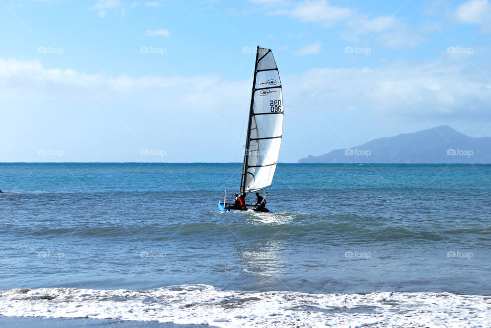 Catamaran - on the beach of Sestri Levante (Genova), Liguria, Italy.