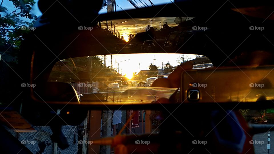 car miror With the evening light