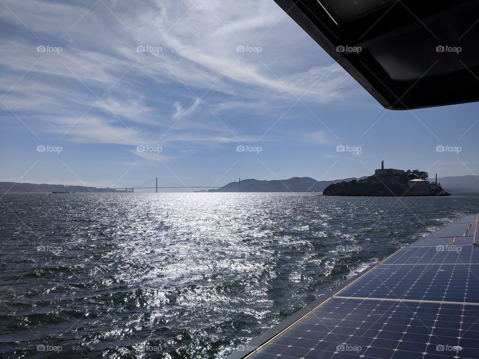 calm view of Alcatraz island from boat
