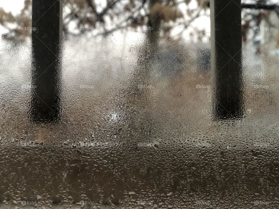 Raindrops dancing with the soft evening light on the window, heralding hope or sorrow, serenity or agony?