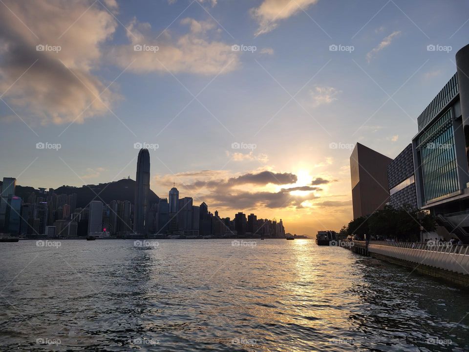 Sunset at Hong Kong Victoria Harbour