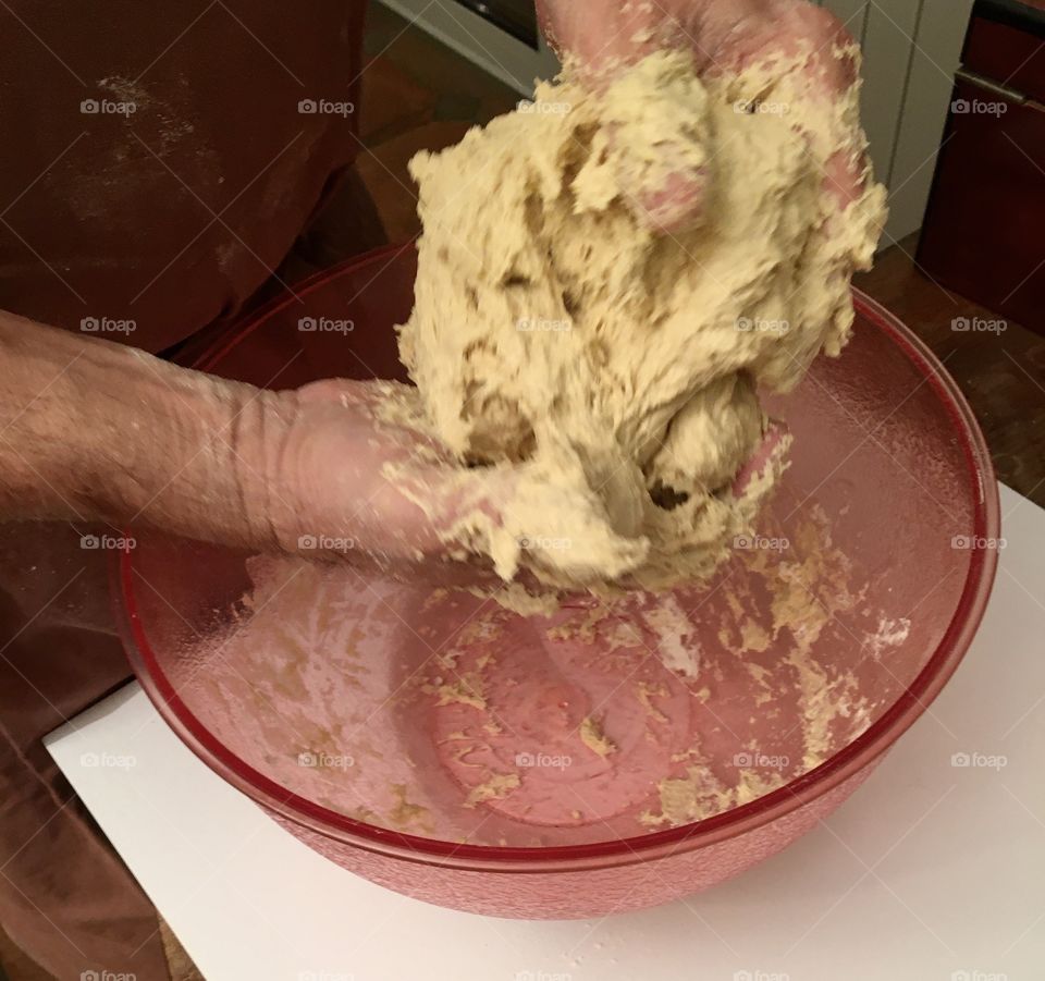 Knead the bread dough