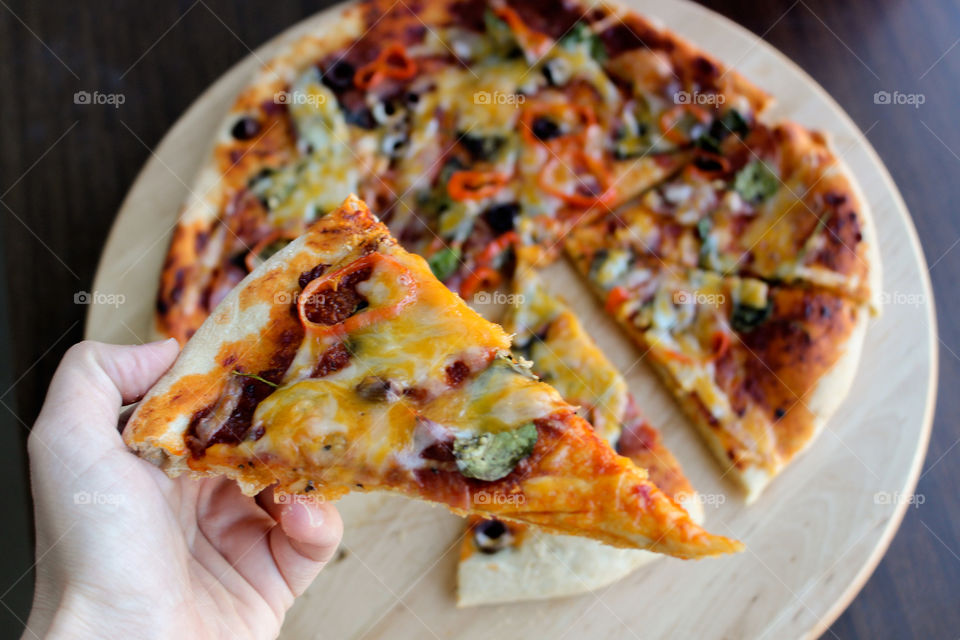 Pizza on cutting board