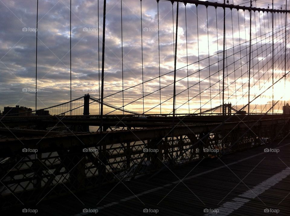 Dawn: Brooklyn Bridge; Manhattan Bridge in background. 