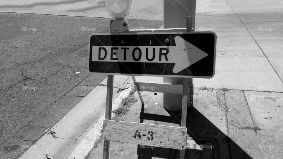 Detour Sign in black and white.