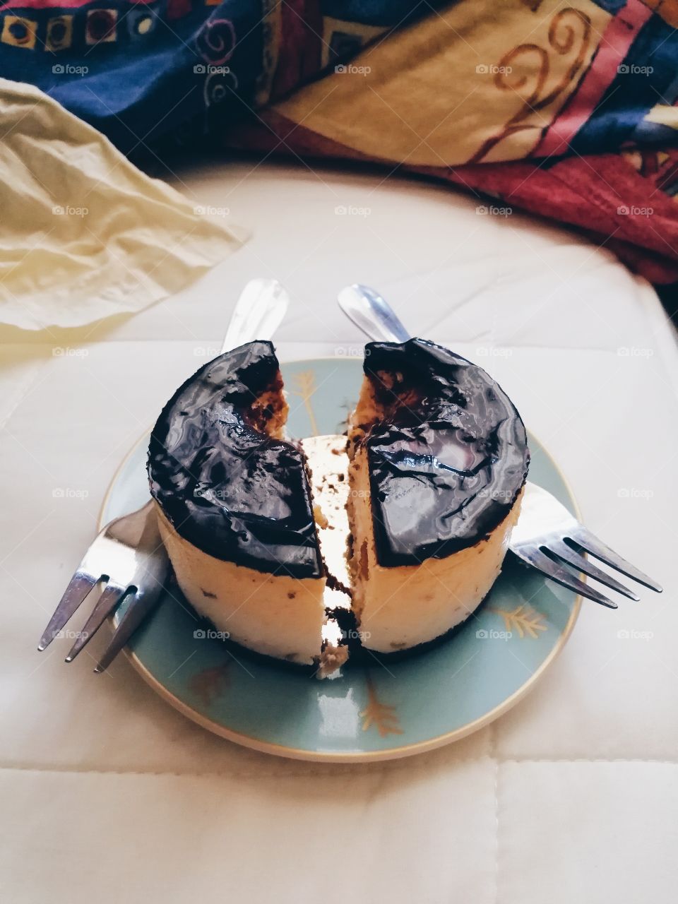 Cake cut into two pieces