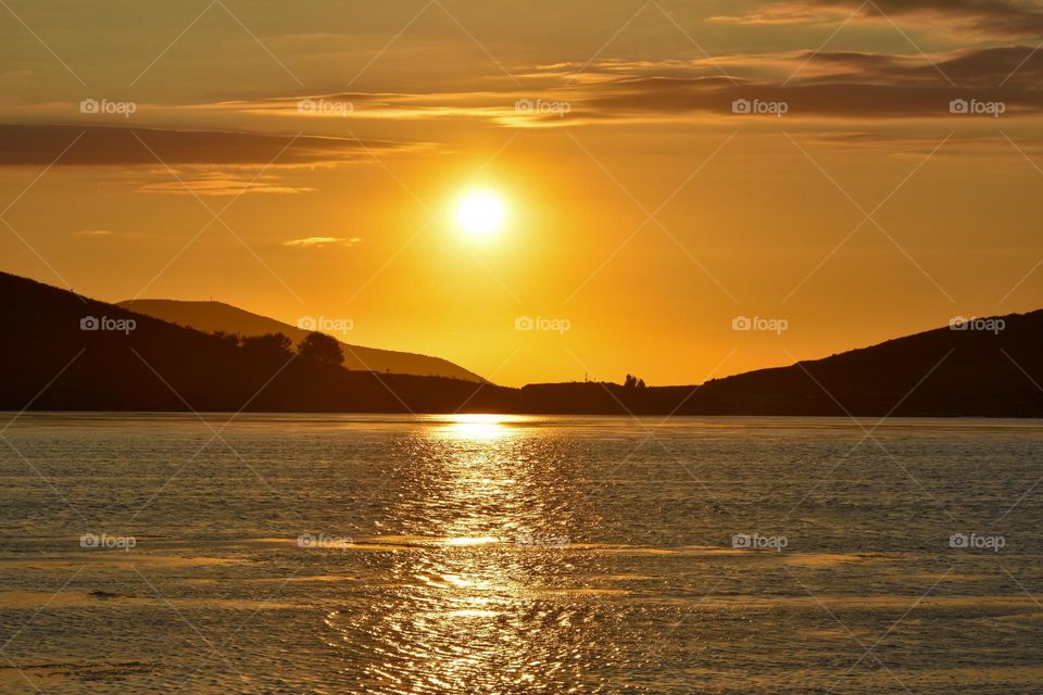 Seascape scenic sunset Ionian sea Albania, Radhime Vlore 