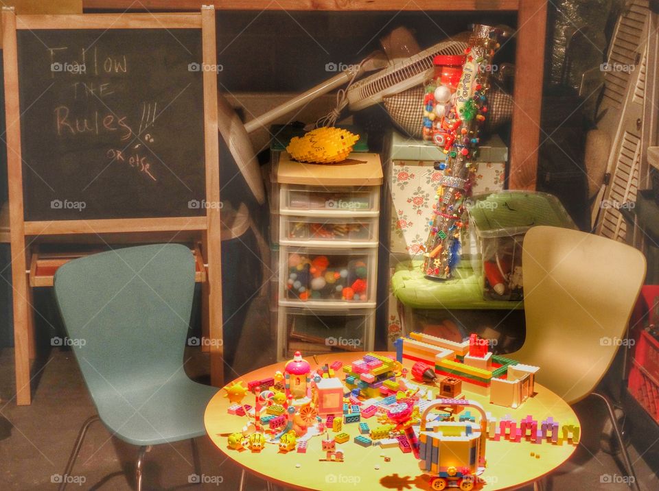 Desk From Above. Child's Basement Play Desk
