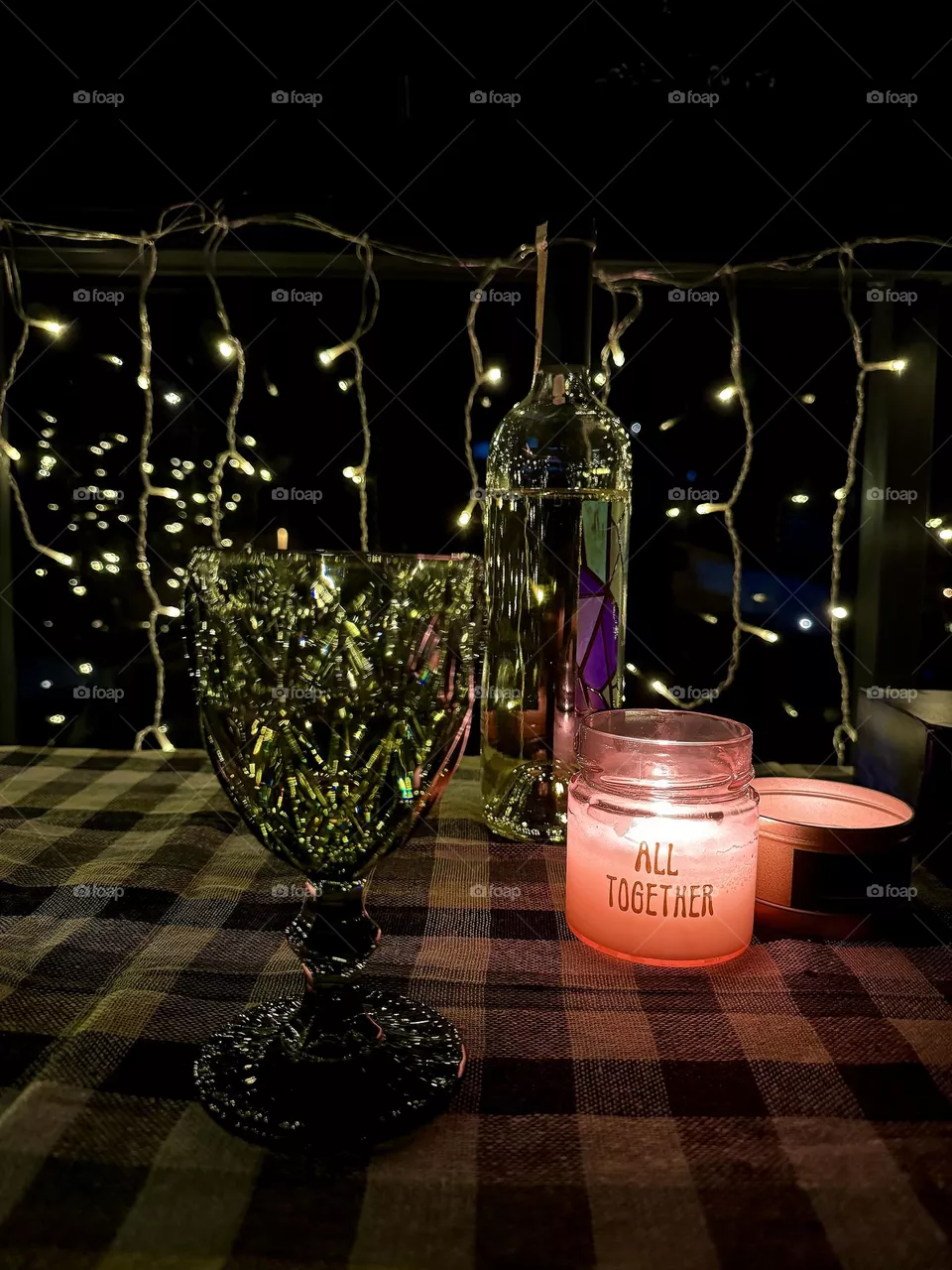 Romantic evening with candles and wine