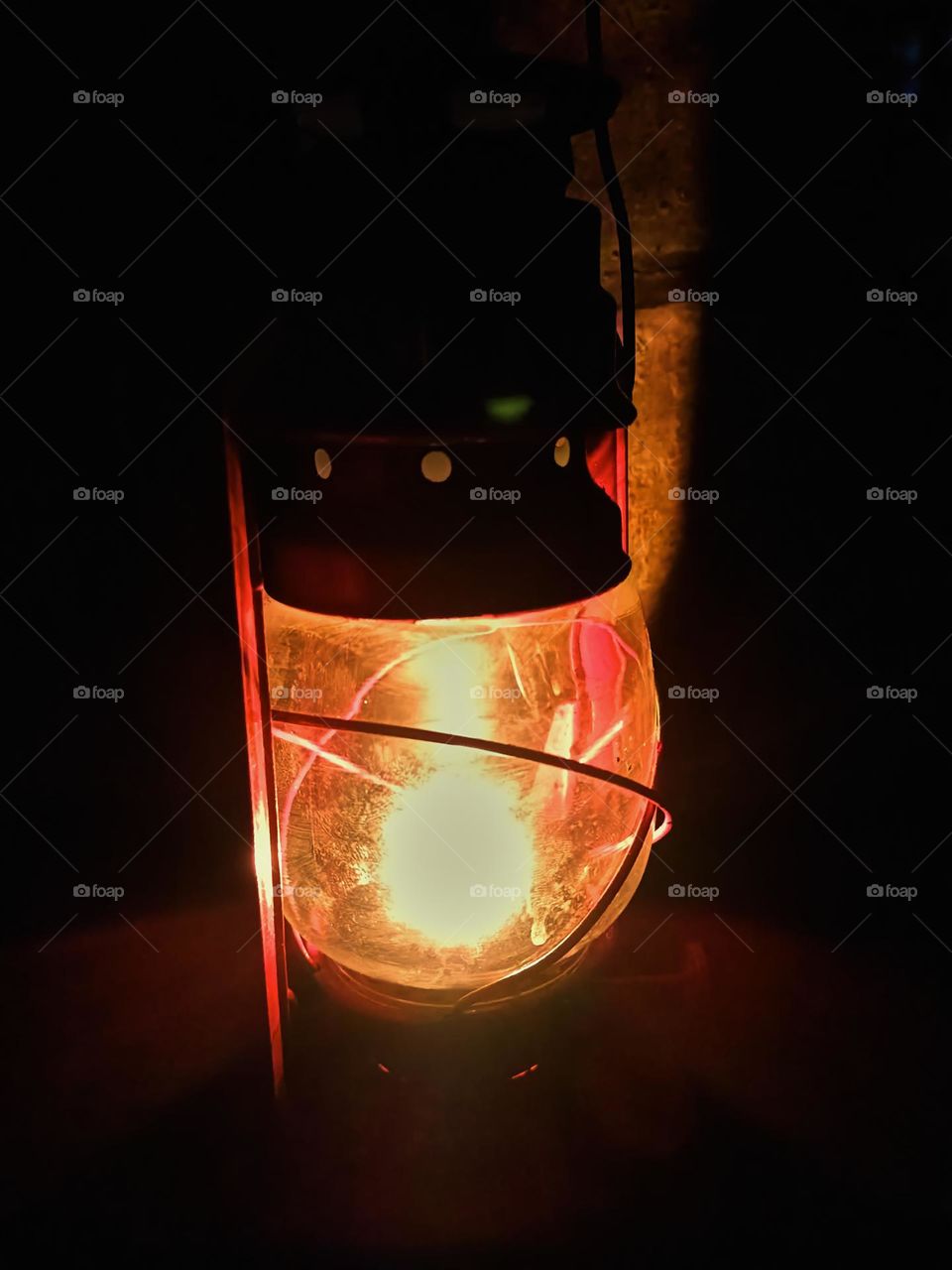 Old Vintage Lantern Closed at night as traditional lighting.