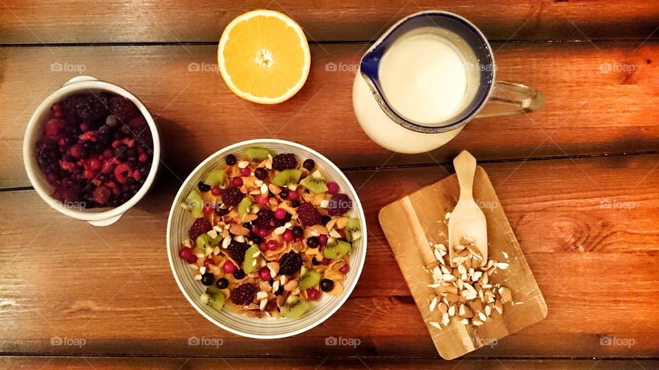 High angle view of healthy breakfast